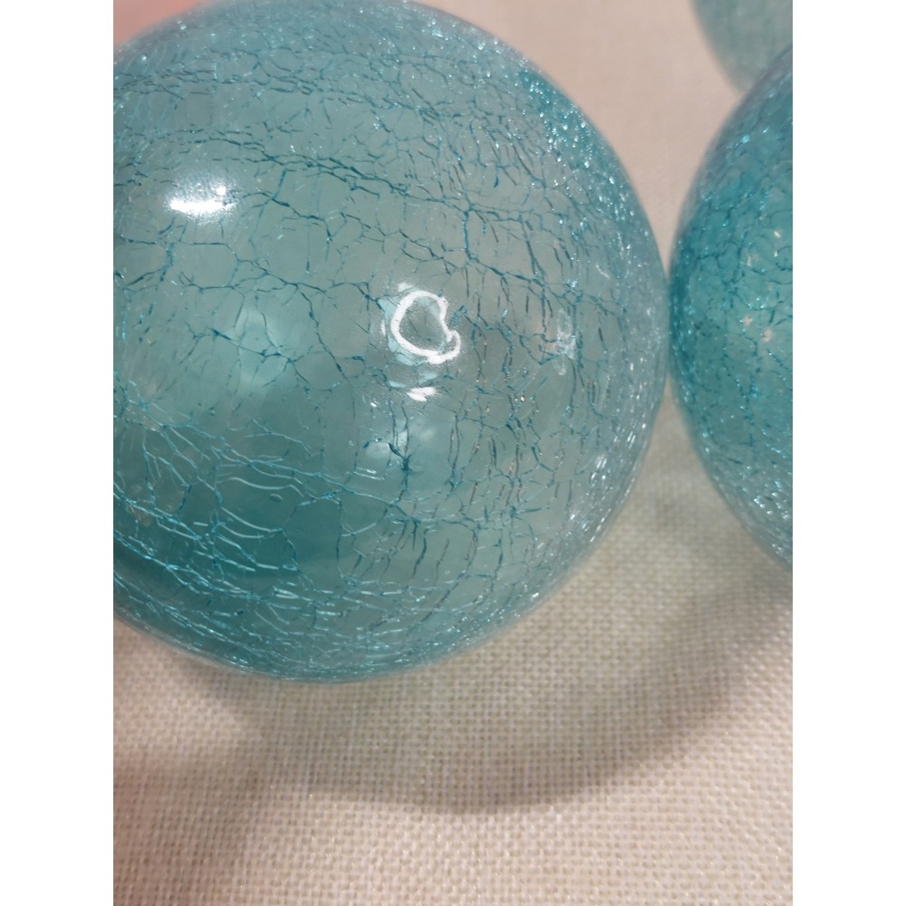 Set Of 3 Large Aqua Blue Crackle Glass Christmas Ornaments Coastal Beach 4" - Picture 8 of 15